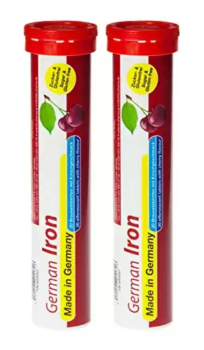 T&D German Iron 14 mg - 40 Vegan Drink Effervescent Tablets - Cherry Flavor
