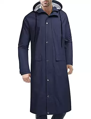 COOFANDY Men's Long Rain Jacket with Hood Waterproof Lightweight Active Raincoat (Pat1, Medium)