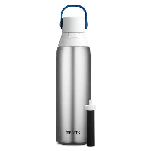 Brita Insulated Filtered Water Bottle with Straw, Reusable, Christmas Gift and Stocking Stuffer For Men and Women, Stainless Steel Metal, 20 Ounce