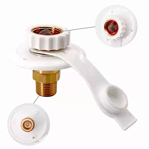 KIPA RV City water Fill inlet flange brass RV water hookup Connector FPT 1/2" Female thread 3" Flange white, With check valve backflow preventer in city water connection