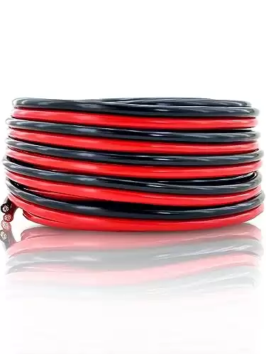 GS Power 100% Copper 10 AWG (American Wire Gauge) OFC Wire. 25 FT Red & 25 FT Black Bonded Zip Cable for Car Audio Primary Remote Automotive Trailer Harness Wiring (Also in 6 & 8 AWG)