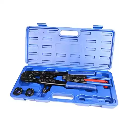 iCrimp F1807 PEX Crimper, Copper Pipe Crimping Tool Kit with 3/8'', 1/2'', 3/4'', 1'' Quick Change Jaws, PEX Tubing Cutter, Go/No-Go Gauge, Copper Ring PEX Removal Tool Included