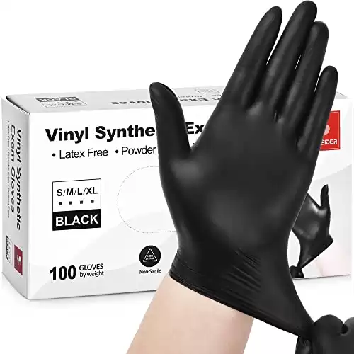 Schneider Black Vinyl Exam Gloves, 4mil, Disposable Latex-Free, Plastic Gloves for Medical, Cooking, Cleaning, and Food Prep, Surgical Gloves, Powder-Free, Non-Sterile, 100-ct Box (Medium)