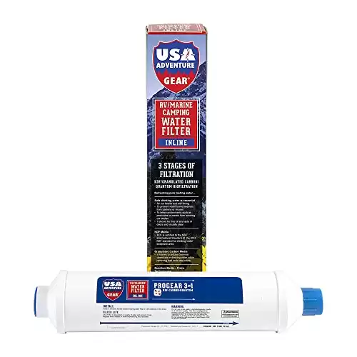 USA Adventure Gear 3-Stage RV/Marine XXL Inline Water Filter | Last 4X Longer | Filters Chemicals, Metals | Made in The USA