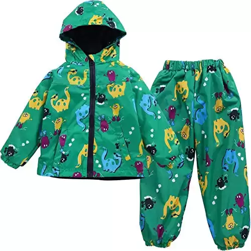 LZH Toddler Boys Girls Raincoat Waterproof Hooded Jacket Dinosaur Coat+Pants Suit