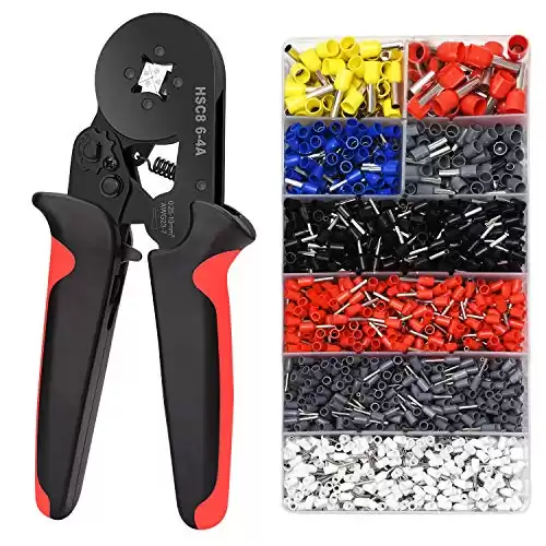 Ferrule Crimping Tools Wire Pliers - 1800 PCS Wire Ferrules with Crimpers Pliers Kit for Electricians, Adjustable Ratchet Tools with Terminals Connectors AWG 28-7, 0.08-10mm²
