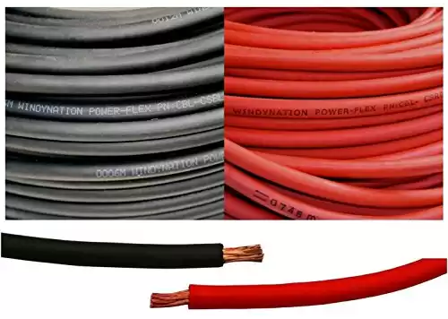 2 Gauge 2 AWG 5 Feet Black + 5 Feet Red (10 Feet Total) Welding Battery Pure Copper Flexible Cable Wire - Car, Inverter, RV, Solar by WindyNation