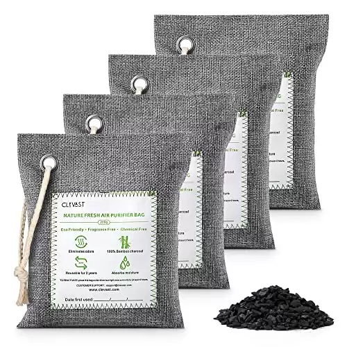 CLEVAST Bamboo Charcoal Air Purifying Bags (Large, 4×200g), Removes Odors and Moisture, Nature Fresh Air Purifier Bags, Odor Eliminator for Home, Car, Pets, Bathroom, Basement
